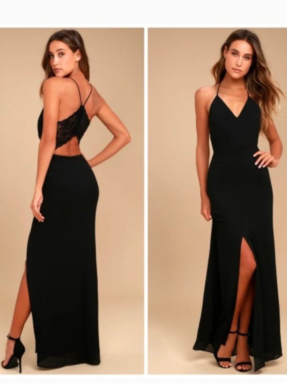 Lulu's Black Lace-Back Maxi Dress with Front Slit